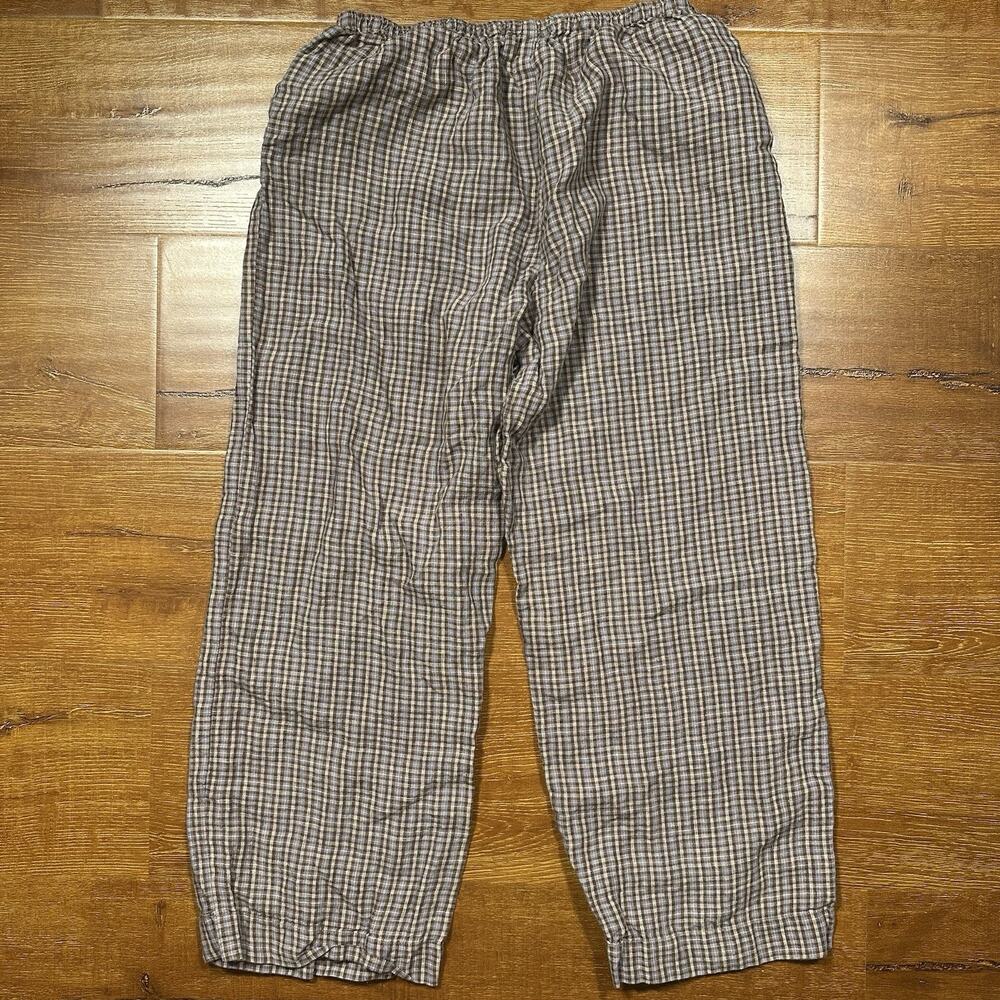 Deiji Studios Cropped Pants Womens M Purple Gray Brown Tartan Plaid 100% Linen - Picture 2 of 13